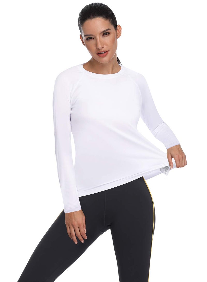 HISKYWIN Women's UPF 50+ Sun Protection Long/Short Sleeve Outdoor T-Shirt Athletic Top Rashguards HF109-White-L - Image 3